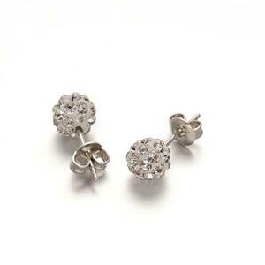 Austrian Crystal Ball Surgical Steel 6mm Disco Stud Clay Earrings White Crystal